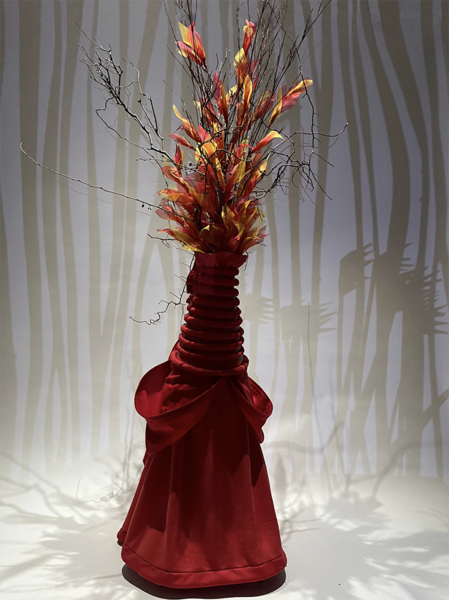 A red floral sculpture